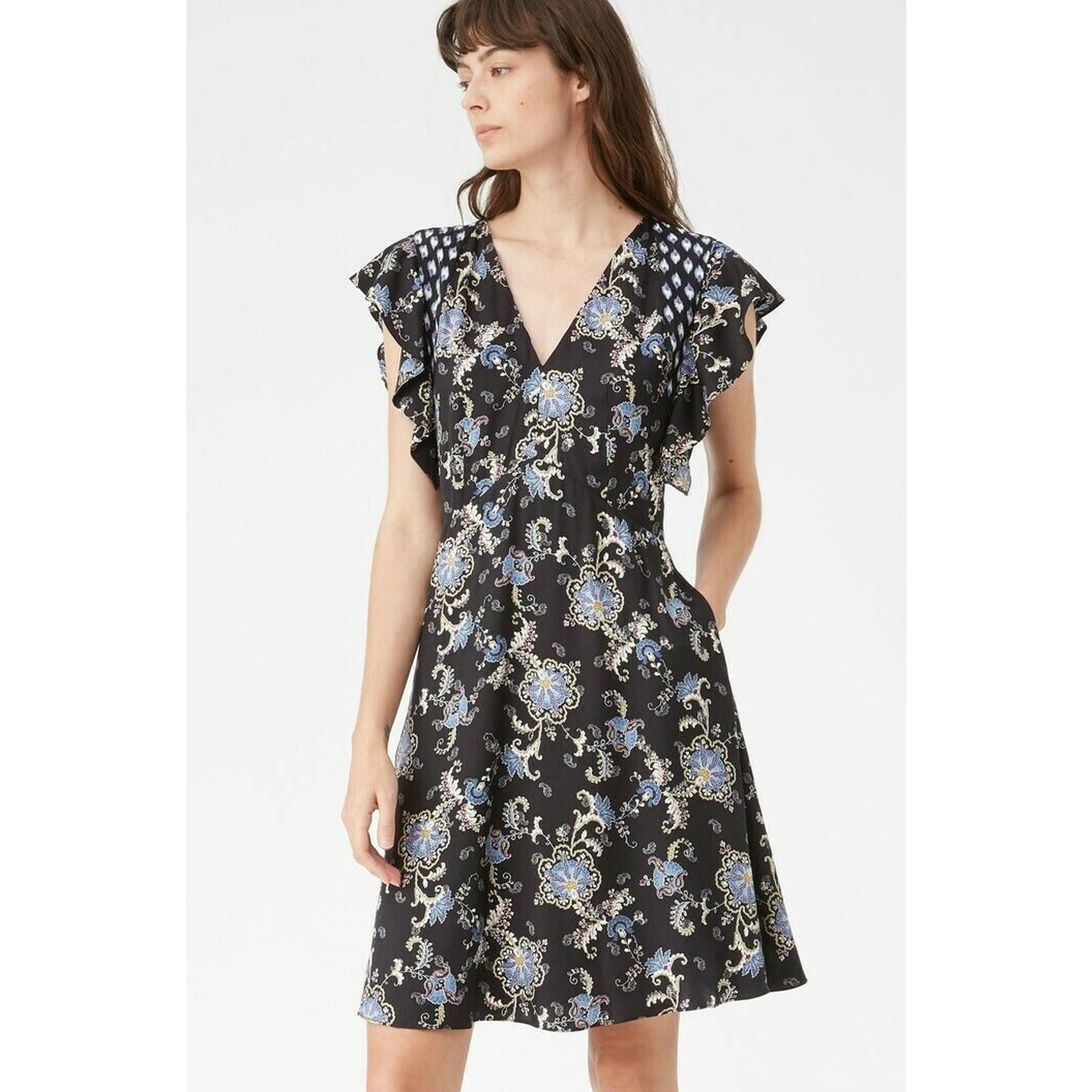 Nwt Rebecca Taylor Ruffle Paisley Silk Blend Dress $395 Sz 00